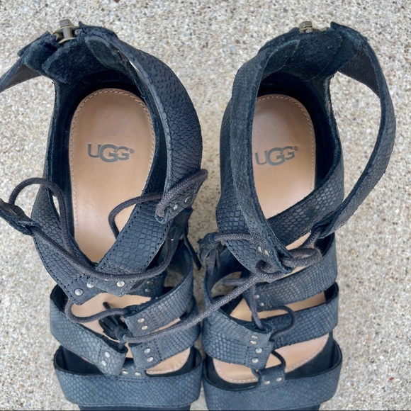 UGG Yasmin snake print wedge sandals tassel black size 7 - Picture 12 of 16